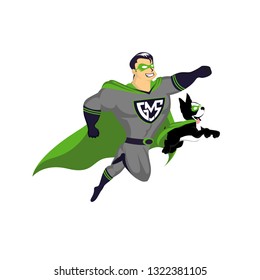 hero and dog sidekick cartoon logo icon vector