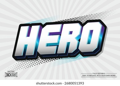 Hero Editable 3D Text Effect Vetor Typography Template for Graphic Design (Herói editável 3D)
