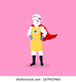 Hero Female Doctor in hazmat suit with cape