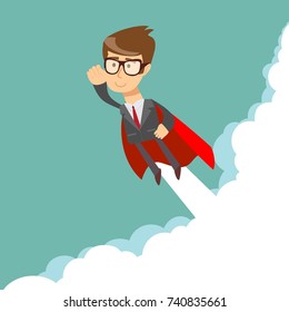 hero flying through the cloud, up to destination. vector design cartoon.