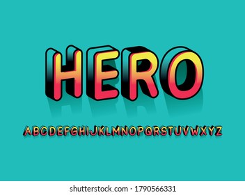 hero font and alphabet design, typography retro and comic theme Vector illustration