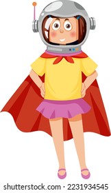 Hero girl wearing astronaut helmet illustration