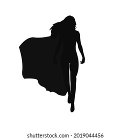 Hero Girl Woman Superheld fliegen in Cape Illustration in Silhouette einzeln