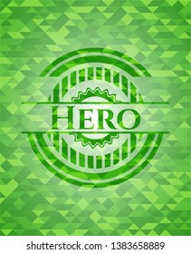 Hero green mosaic emblem. Vector Illustration. Detailed.