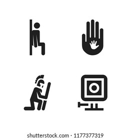 hero icon. 4 hero vector icons set. gopro, warrior and child hand on adult hand icons for web and design about hero theme