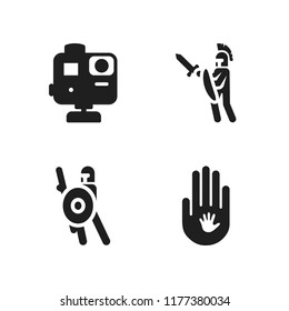 hero icon. 4 hero vector icons set. gopro, child hand on adult hand and warrior icons for web and design about hero theme