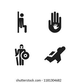 hero icon. 4 hero vector icons set. child hand on adult hand, fighter and warrior icons for web and design about hero theme