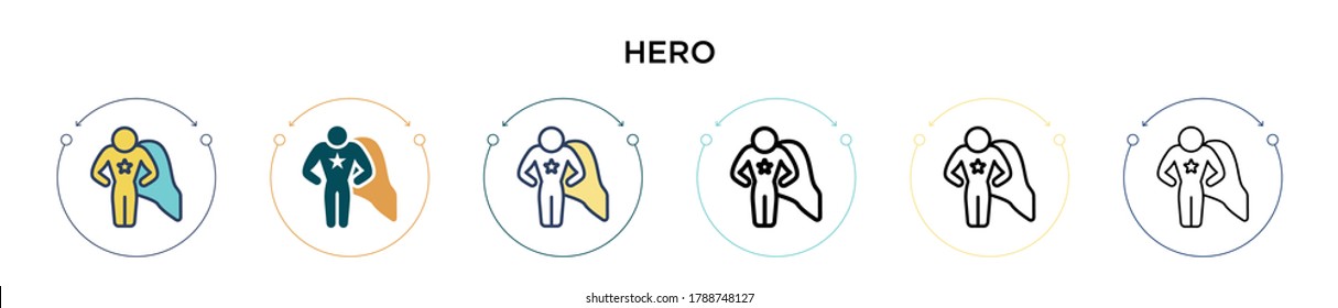 Hero icon in filled, thin line, outline and stroke style. Vector illustration of two colored and black hero vector icons designs can be used for mobile, ui, web