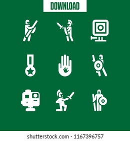 hero icon. This set with gopro, medal with a star, warrior and battle vector icons for mobile and web