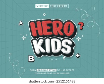 herói filhos texto editável, efeito de fonte, texto 3d para título