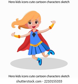 Hero kids icons cute cartoon characters sketch