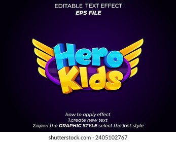 hero kids text effect, font editable, typography, 3d text for medieval fantasy and  rpg games. vector template