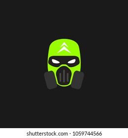 Hero Mask Face Character in flat design template. Vector illustration with black background