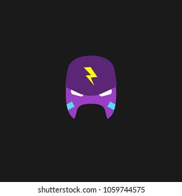 Hero Mask Face Character in flat design template. Vector illustration with black background