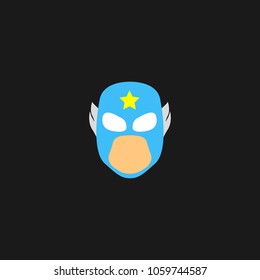 Hero Mask Face Character in flat design template. Vector illustration with black background