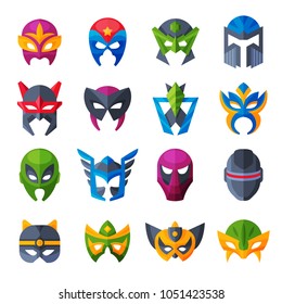 Hero Mask Vector Superhero Face Masque And Masking Cartoon Character Illustration Set Of Powerful Masked Symbol Isolated On White Background