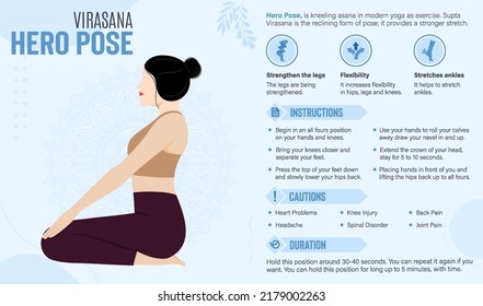 Hero Pose Yoga Guide and benefits-vector illustration