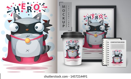 Hero raccoon - mockup for your idea. Vector eps 10