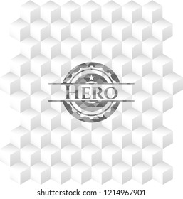 Hero realistic grey emblem with cube white background