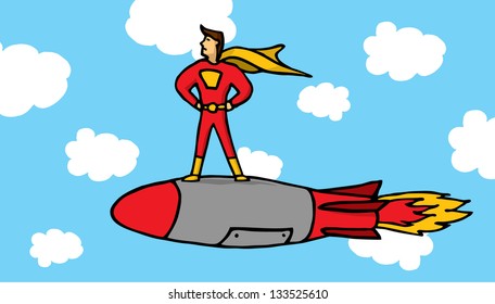Hero riding a rocket