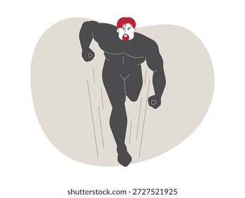 Héroe corriendo a toda velocidad Ilustración vectorial de dibujos animados sobrehumanos.