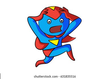 Hero running in worry. Vector Illustration. Isolated on white background.