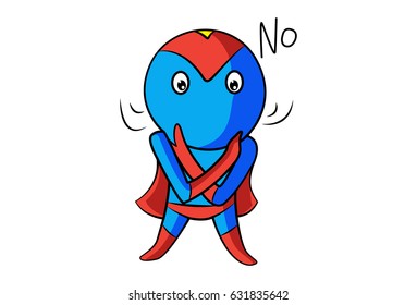 Hero saying NO. Vector Illustration. Isolated on white background.