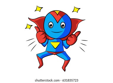 Hero showing thumbs up. Vector Illustration. Isolated on white background.