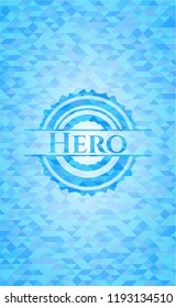 Hero sky blue emblem with triangle mosaic background