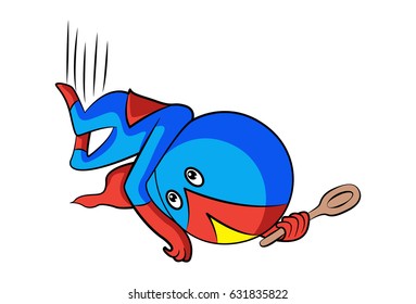 Hero with  a spoon in hand. Vector Illustration. Isolated on white background.