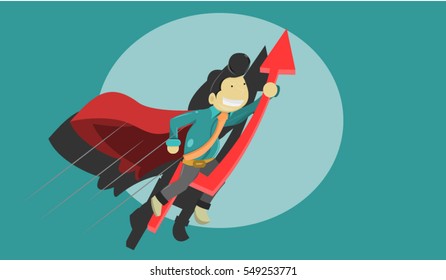 Hero of stock hold a arrow Graph,flat design.,Hero flying

