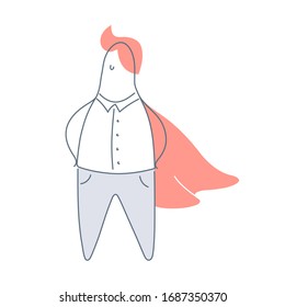Hero, Superhero Businessman With A Red Cloak. Superman, Brave And Courage Person, Problem Solver, The Best Employee. Flat Linear Vector Illustration On White.
