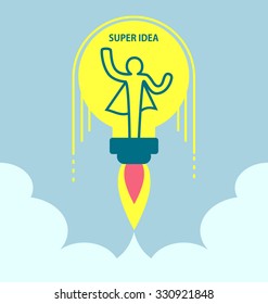 Hero symbol in light bulb rocket core. Business concept. 