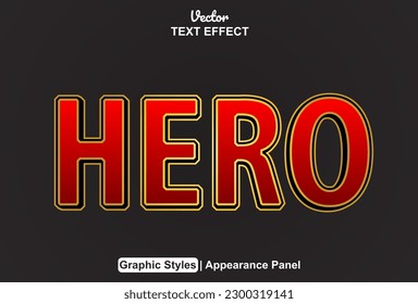 hero text effect with red graphic style and editable.