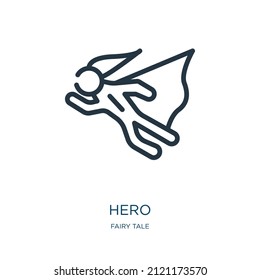 hero thin line icon. superhero, power linear icons from fairy tale concept isolated outline sign. Vector illustration symbol element for web design and apps.