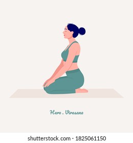 Hero. Young woman practicing Yoga pose. Woman workout fitness, aerobic and exercises. Vector Illustration.