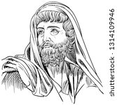 Herodotus (484-425 BC) portrait in line art illustration. He was a Greek historian and called 