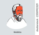 Herodotus was an ancient Greek historian and geographer. Hand-drawn vector illustration