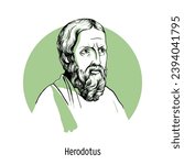 Herodotus - Ancient Greek historian and geographer. Hand drawn vector illustration