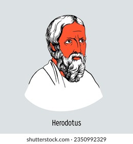 Herodotus was an ancient Greek historian and geographer. Hand-drawn vector illustration