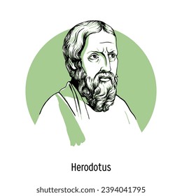 Herodotus - Ancient Greek historian and geographer. Hand drawn vector illustration