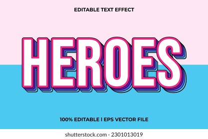 Heroes 3d text effect and editable text, template 3d style use for trendy tittle