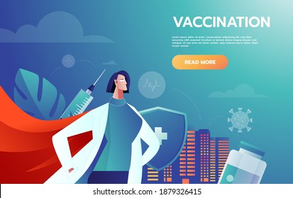 Heroes doctors leader fighting corona virus symptoms. Doctors heroes vector artwork. Doctors fighting COVID-19 symptoms with Anti virus poste vaccine.