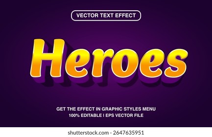 Heroes editable text effect template, 3d bold gold luxury text style, premium vector