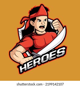 heroes fighter mascot logo cartoon vector illustration
