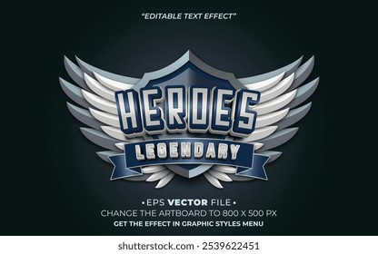 Heroes legendary text effect editable vector 3d for game 