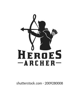 heroes Myth Greek Archer Warrior Silhouette, Hercules Heracles with Bow Longbow Arrow Logo design