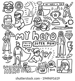 
heroes people set drawing doodle cartoon