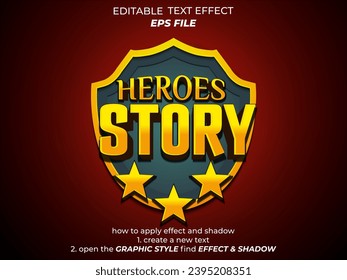 heroes story text effect, font editable, typography, 3d text for medieval fantasy rpg games. vector template