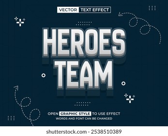 Equipo de héroes Texto editable, efecto de fuente, texto 3D para el título